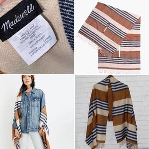 Madewell Striped Poncho - Blue, Cream, Brown